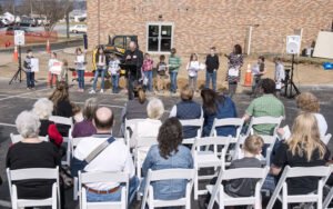 Community gathers as the Kibler Library in Stanley holds a groundbreaking ceremony for an expansion of its children’s area in February. event with children performing