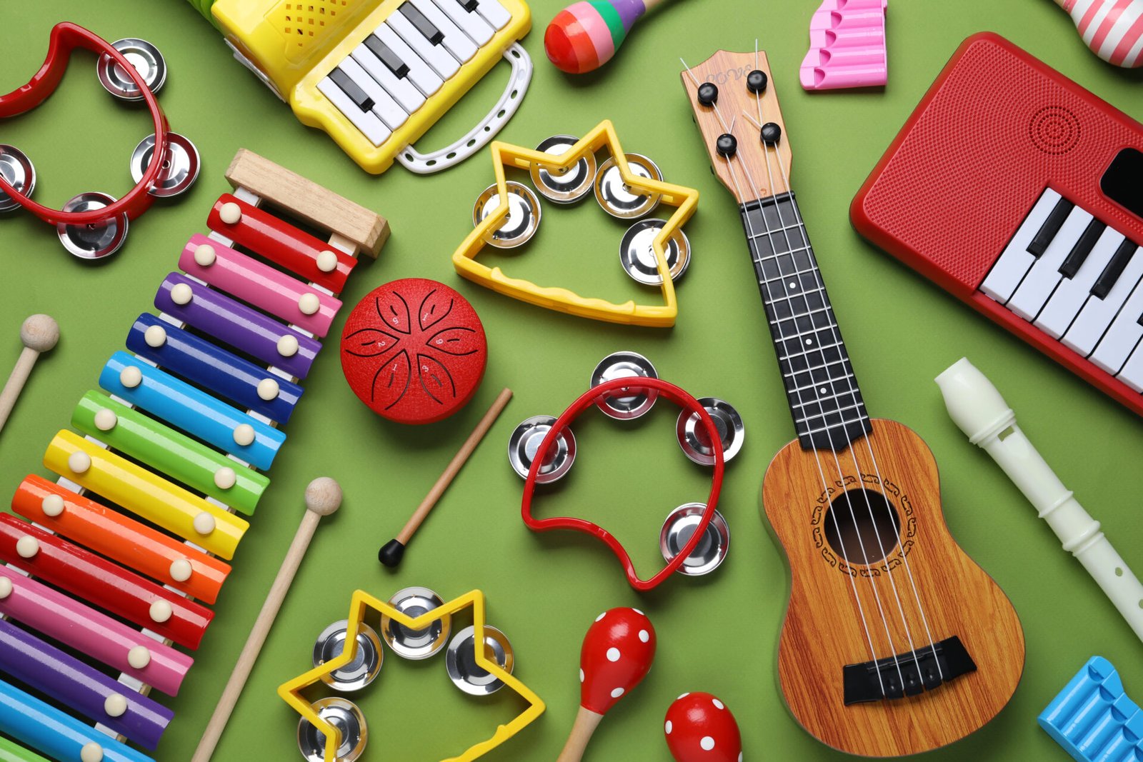 Time for Rhythm and Rhyme – Third Tuesday 1 Colorful children's musical instruments scattered