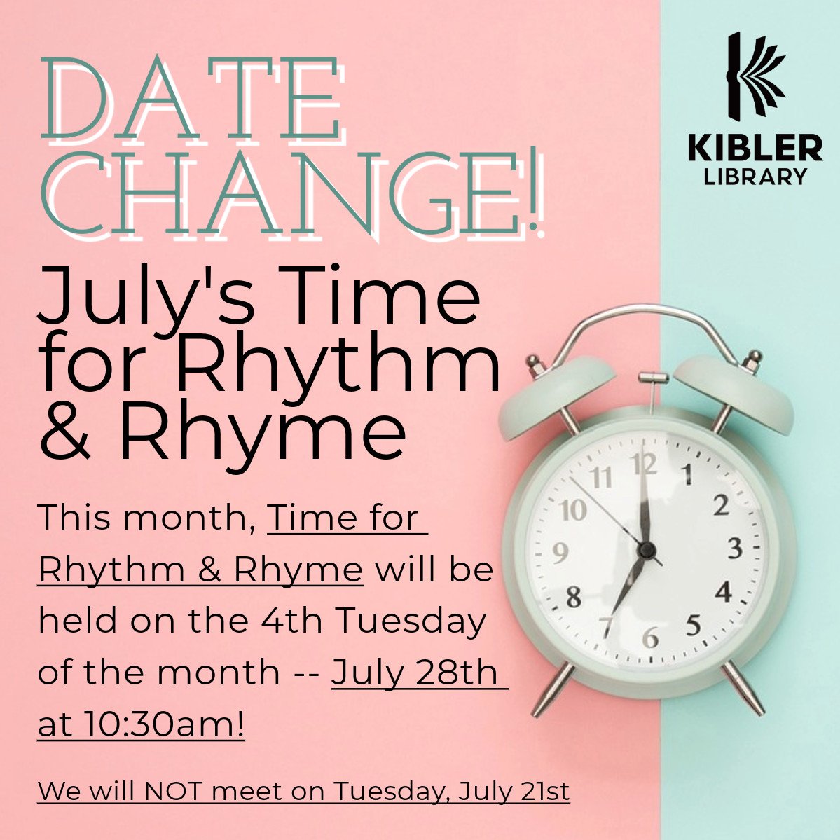 July Change to Time for Rhythm & Rhyme 1 July Change to Time for Rhythm & Rhyme